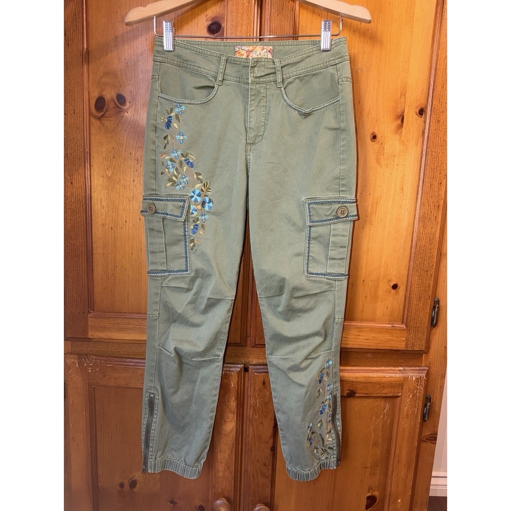 Sundance Cargo Pants Joggers Ankle Zippers Embroidered Botanic Floral Women's 2